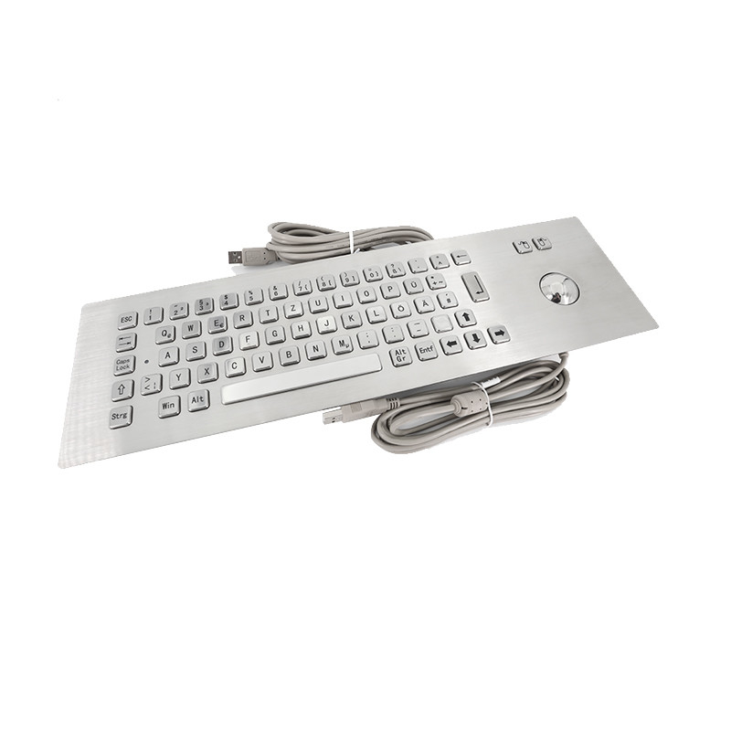 Kendine Hizmet Kiosku 65 Tuş Panel Montaj Endüstriyel IP65 Paslanmaz Çelik Metal Klavyesi Trackball ile