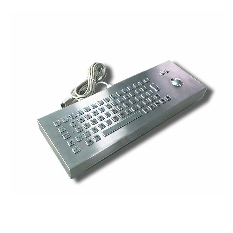 65 tuşlu Masaüstü IK07 IP65 Paslanmaz Çelik Endüstriyel Klavye Trackball ile Kendine Hizmet Kiosku